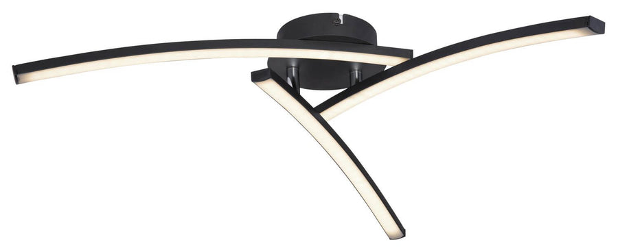 Vue de trois quarts des bras lumineux LED sous structure métallique noire