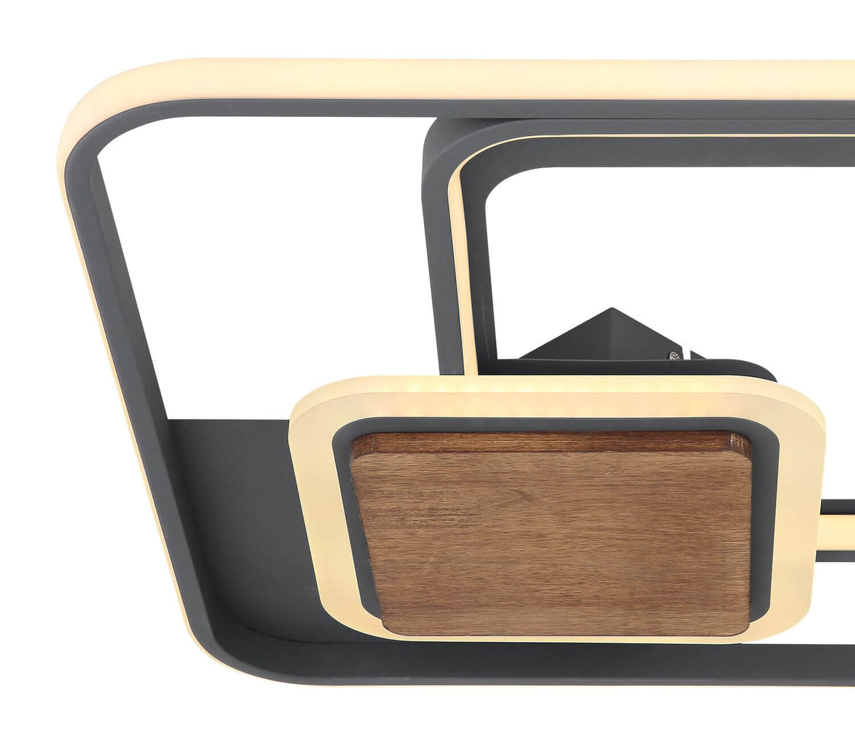 Détail de la finition anthracite et du bandeau LED lumineux avec insert bois.