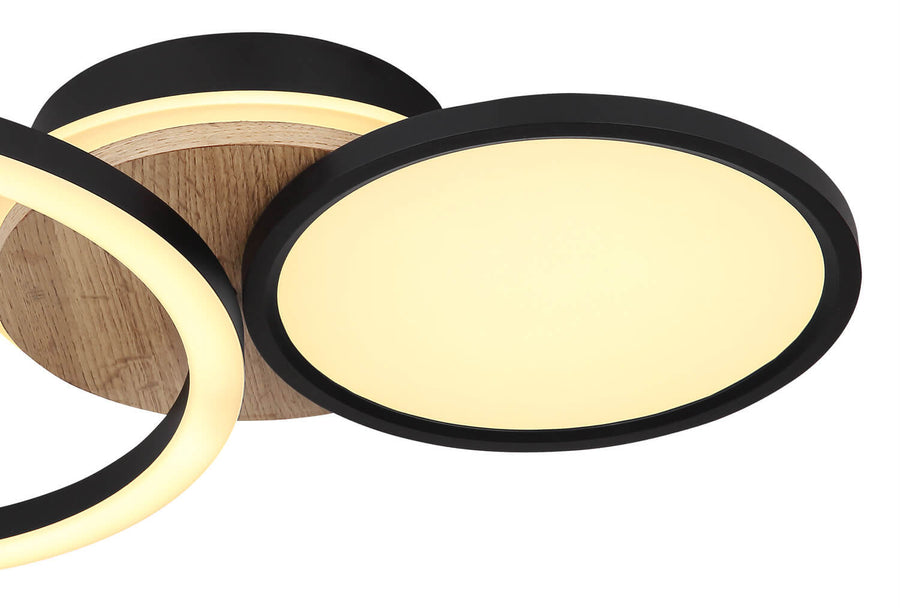 Détail rapproché des anneaux noirs et du disque lumineux chaud