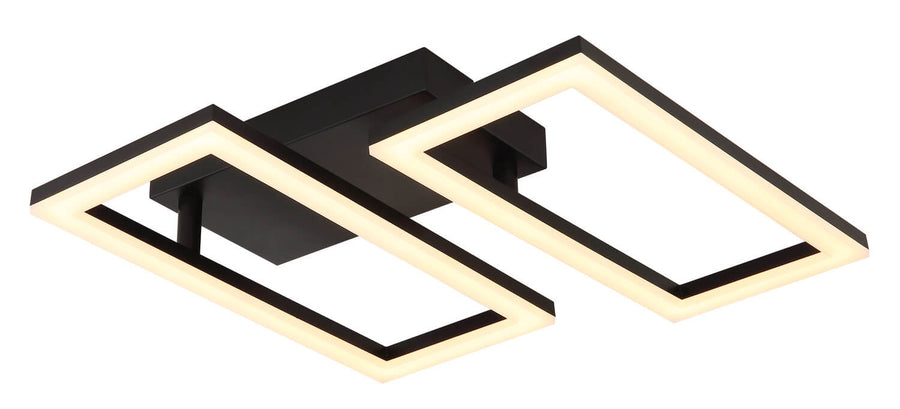 Vue de dessous : deux rectangles lumineux LED allumés en blanc chaud