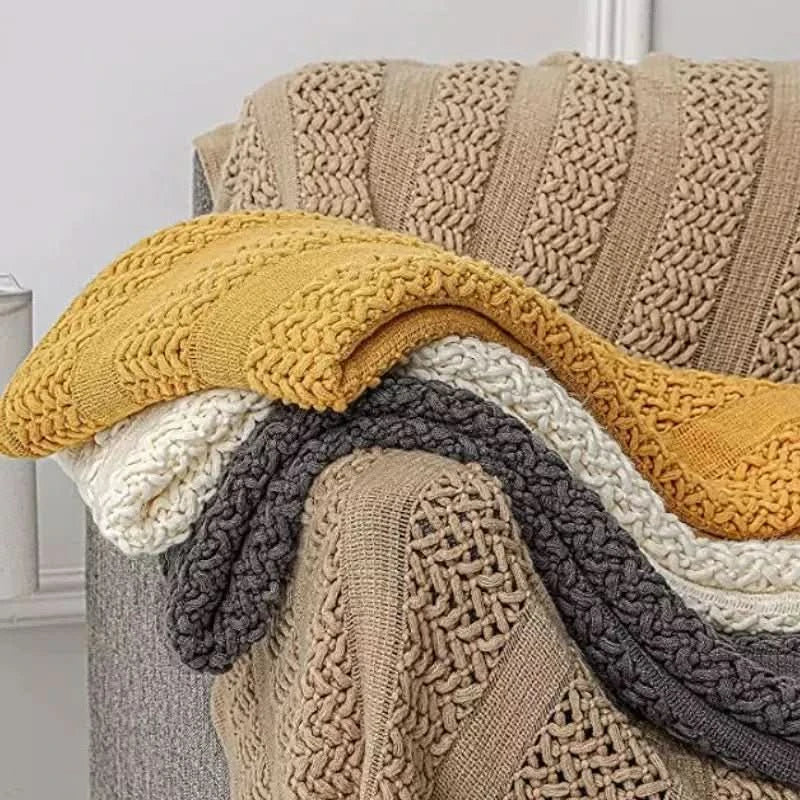 Grand Plaid à Motif | Textures Croisées - Designix Plaid Blanc Crème 127x180cm