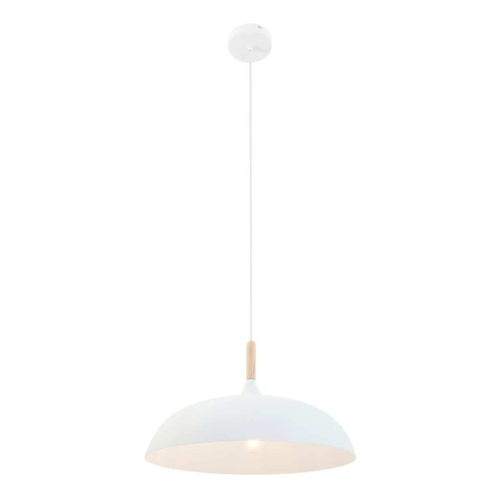 Vue d'ensemble du luminaire suspendu avec rosace blanche fixée au plafond