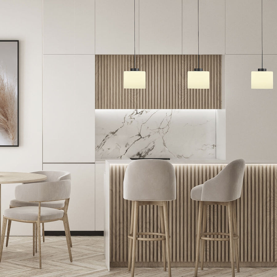 Suspension Abby anthracite et opale, verre, L 110 cm