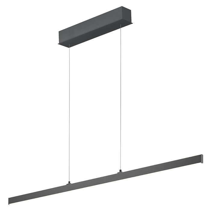 Vue en perspective du luminaire suspendu montrant le profil du bandeau et du support plafond