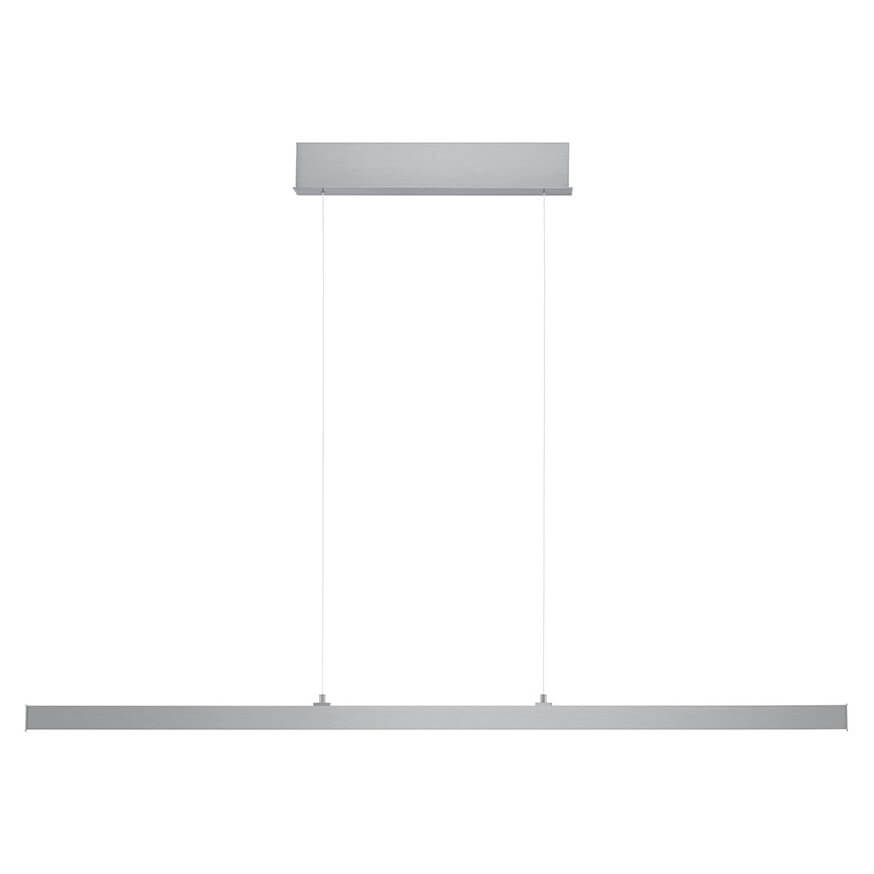 Vue de face du luminaire suspendu linéaire en aluminium brut, fond blanc