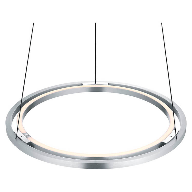 Vue de face du cercle en aluminium avec ruban LED intégré et câbles fins