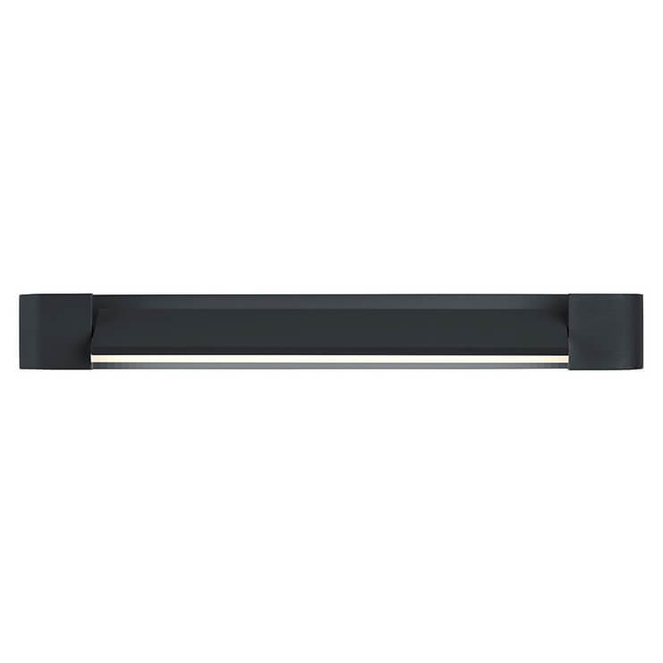 Vue de face du bandeau noir avec ruban LED blanc visible sur toute la longueur inférieure.