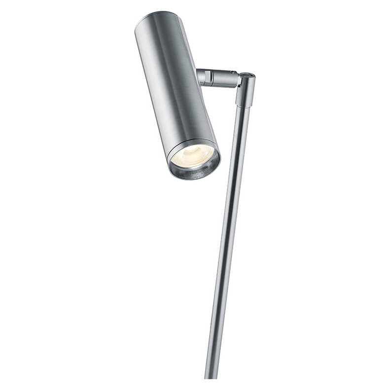 Détail de la tête vue de dessous, lentille LED allumée et articulation orientable