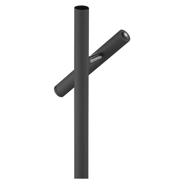 Détail du cylindre lumineux orientable et de son axe de rotation en métal.