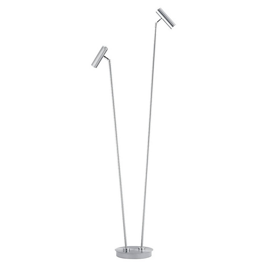 Vue de trois quarts du lampadaire, réflecteurs orientables inclinés vers le haut
