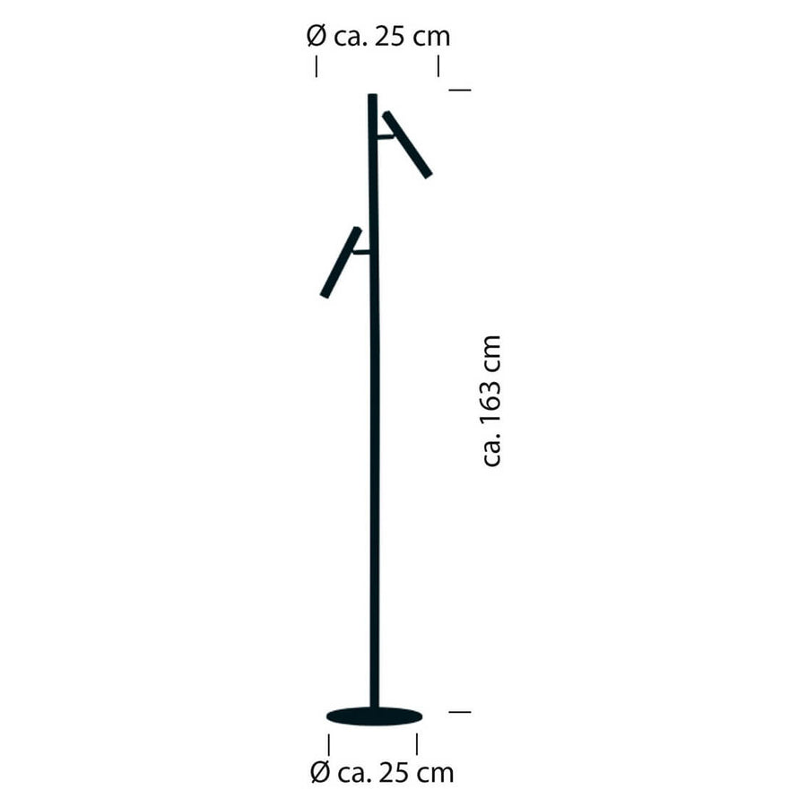 Schéma coté indiquant une hauteur de 163 cm et base de 25 cm