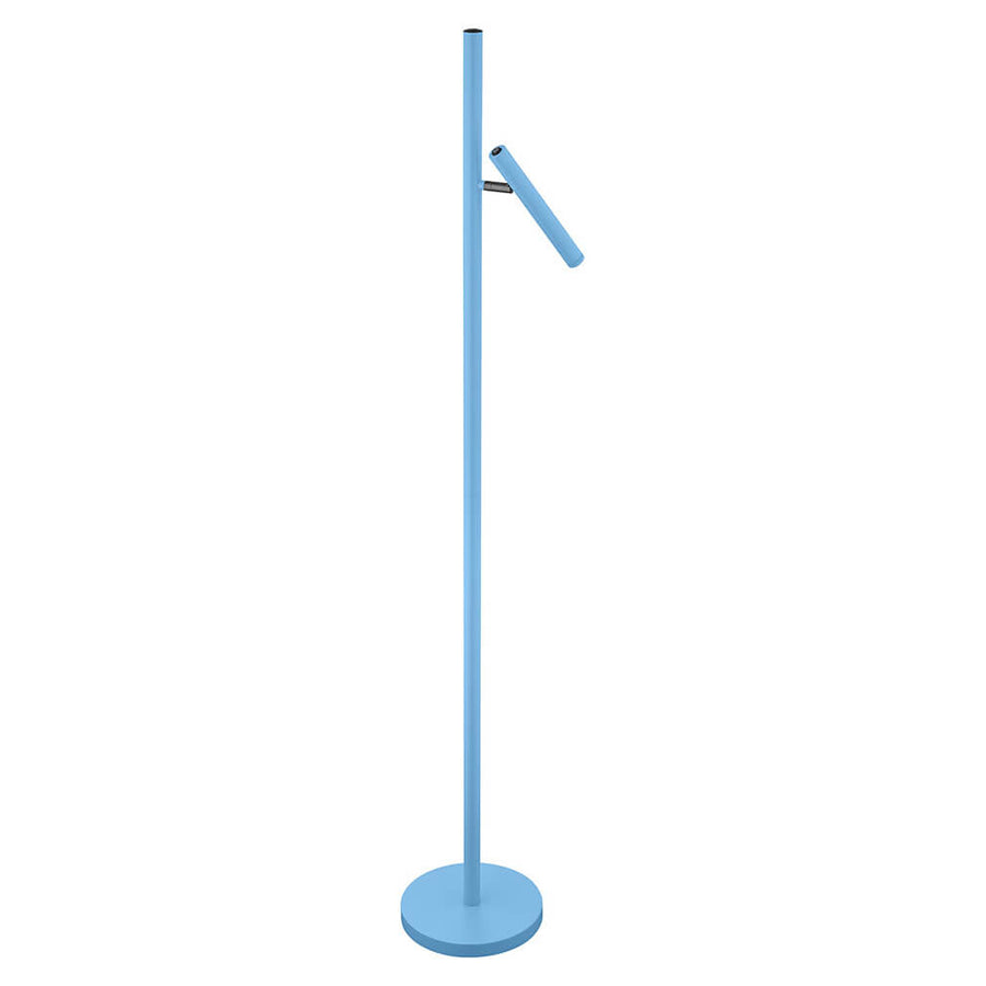 Vue en perspective du lampadaire bleu, socle rond et bras orientable