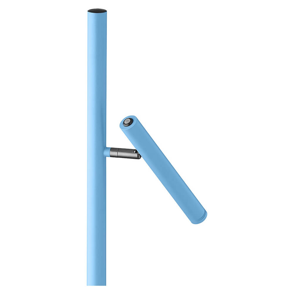 Détail rapproché de l'articulation métallique et de la tête cylindrique bleue
