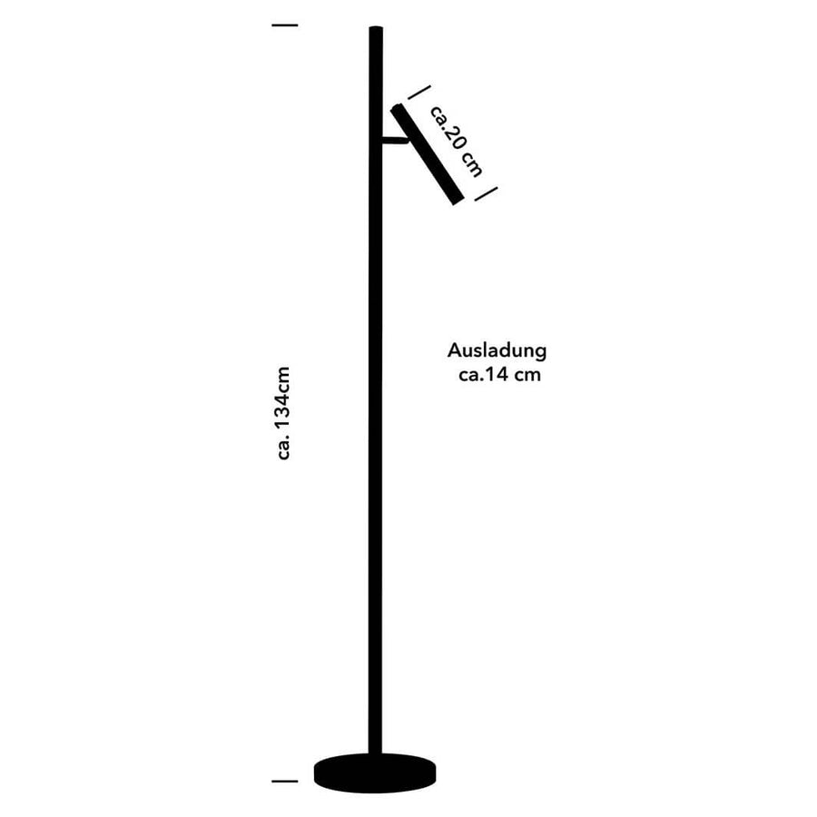 Schéma coté du lampadaire indiquant hauteur et porte-à-faux en centimètres
