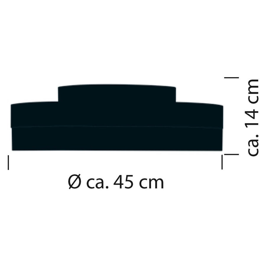 Schéma coté du luminaire, diamètre 45 cm et hauteur 14 cm