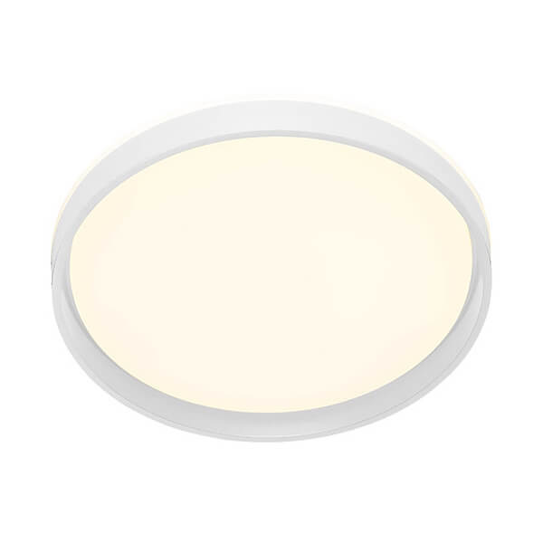 Vue en plongée du plafonnier rond montrant l'épaisseur et le cerclage blanc
