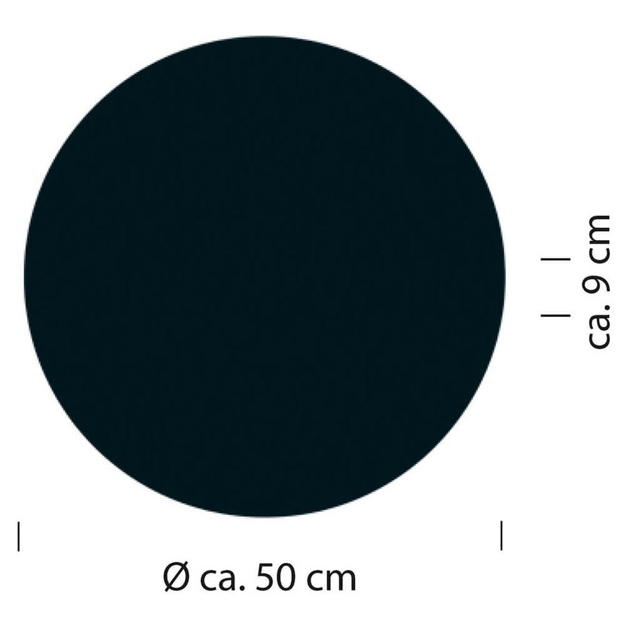 Schéma technique coté indiquant un diamètre de 50 cm et 9 cm d'épaisseur
