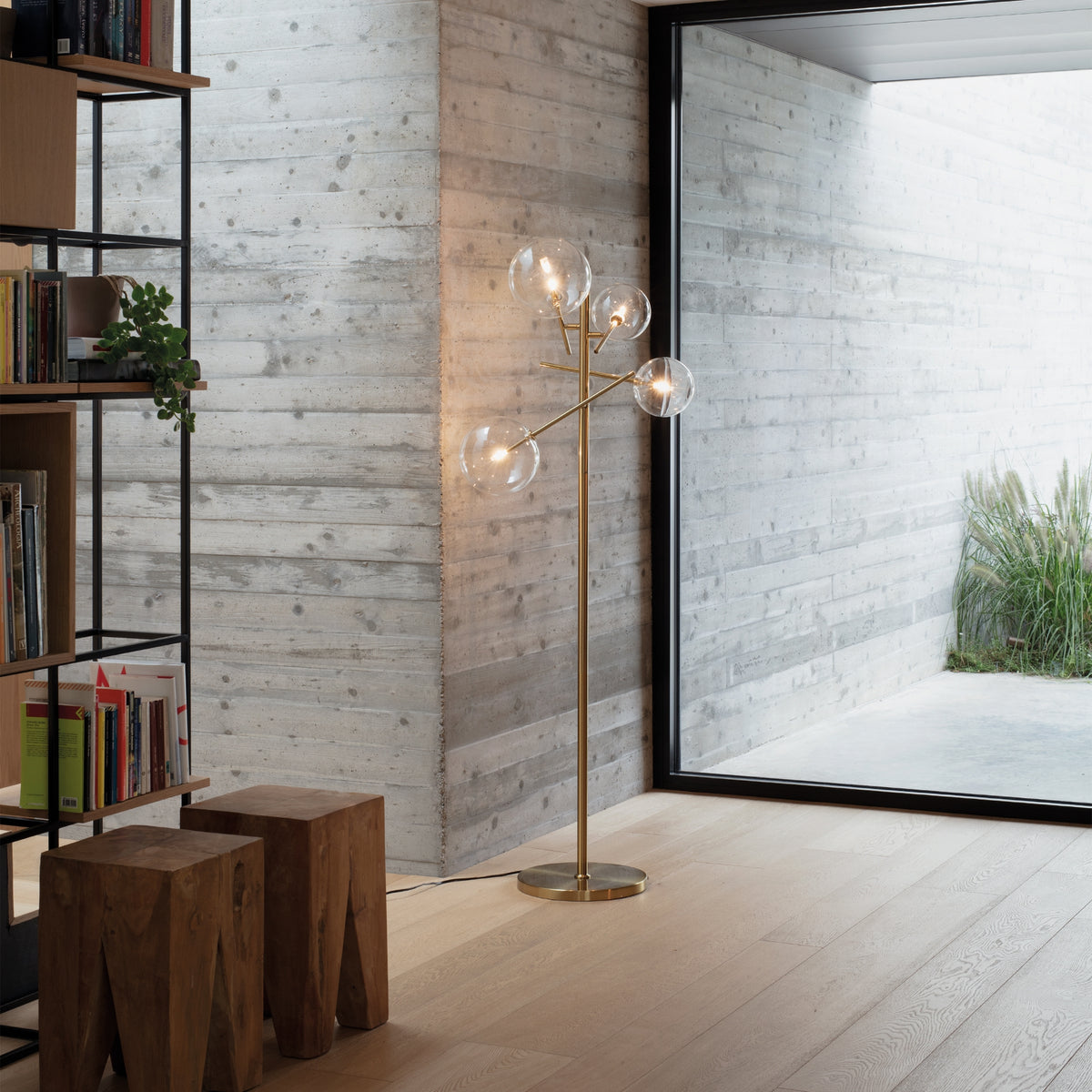 Lampadaire Equinoxe 4 lumières chromé, verre