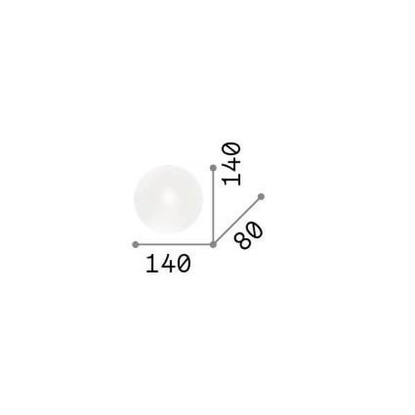 Schéma de dimensions de l'applique ronde : diamètre 140, profondeur 80