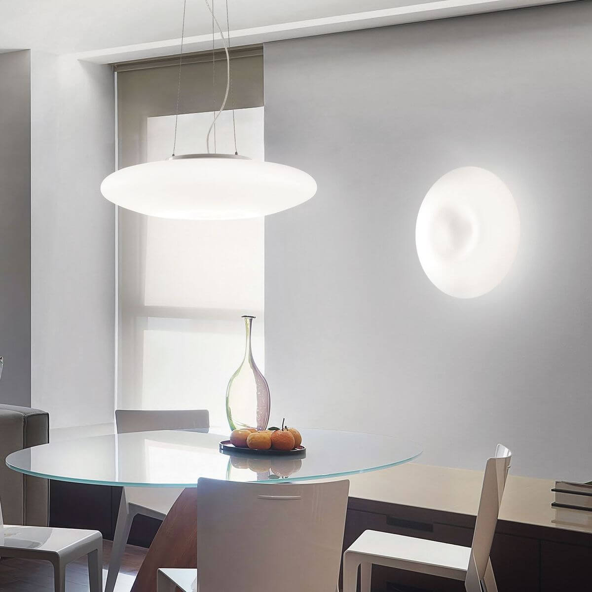 Suspension Glory 5 lumières blanche, verre