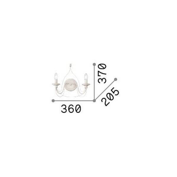 Schéma technique coté de l'applique avec largeur 360, hauteur 370 et profondeur 205