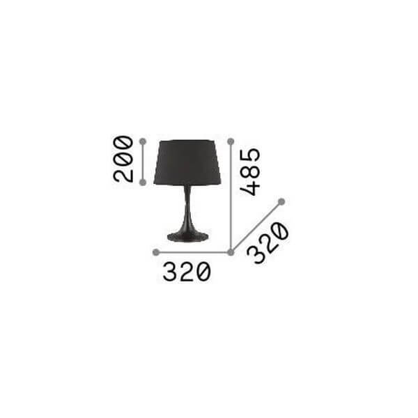 Schéma coté de la lampe : hauteur 485 mm, diamètre 320 mm, abat-jour 200 mm.