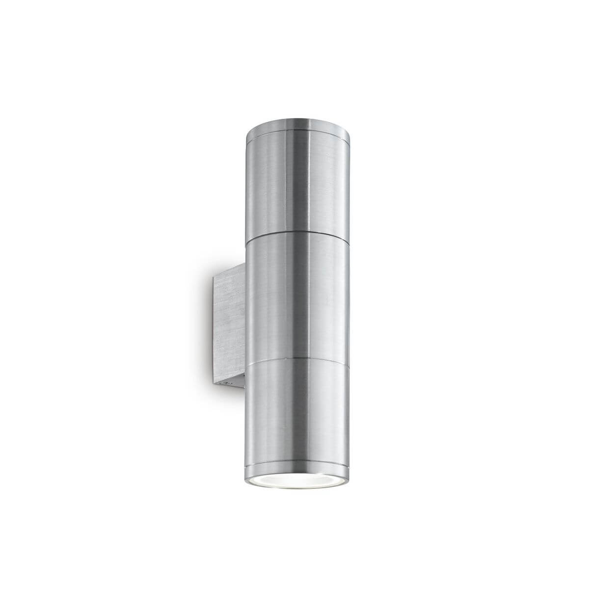 Applique murale cylindrique en aluminium brossé avec deux éclairages haut et bas.