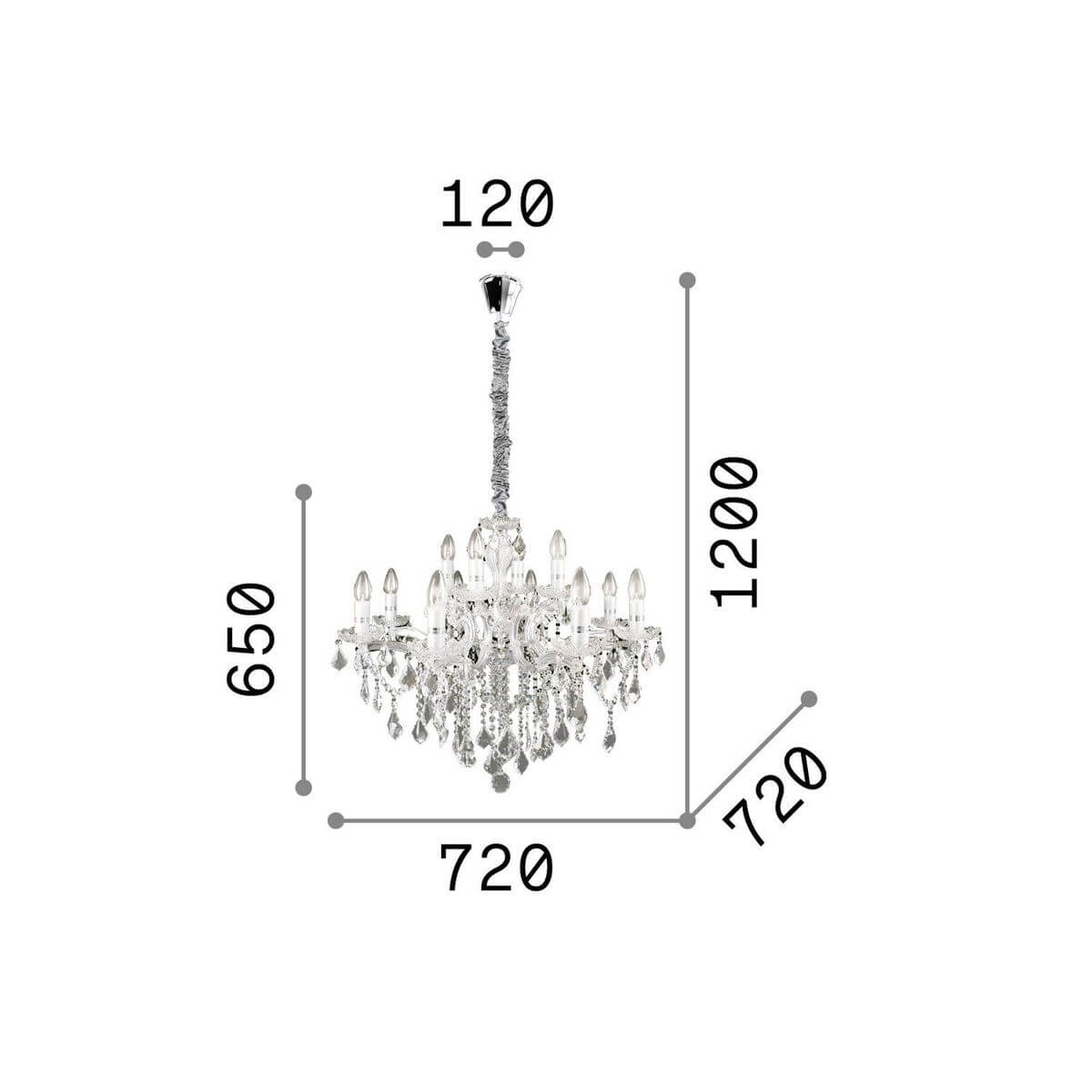 Schéma technique coté indiquant hauteur totale et diamètre du luminaire