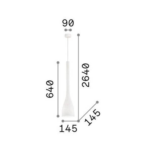 Schéma de dimensions du luminaire : hauteur 640 mm, câble 2640 mm, diamètre 145 mm