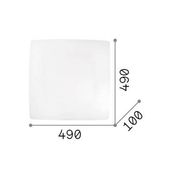 Schéma coté montrant 490 mm de côté et 100 mm de profondeur