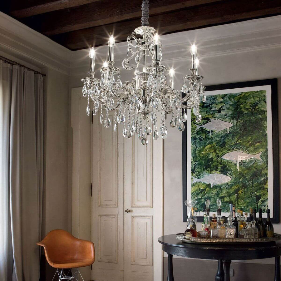 Suspension Gioconda 8 lumières argentée, cristal