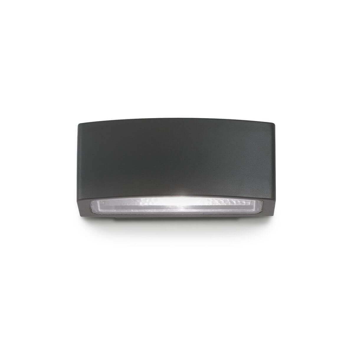 Applique extérieure noire rectangulaire, vue de face, diffuseur LED linéaire en bas