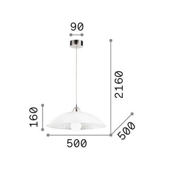 Schéma de dimensions du luminaire avec hauteur et diamètre indiqués en millimètres