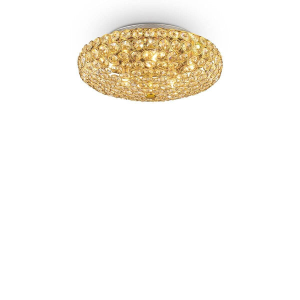 Plafonnier King 5 lumières doré, cristal