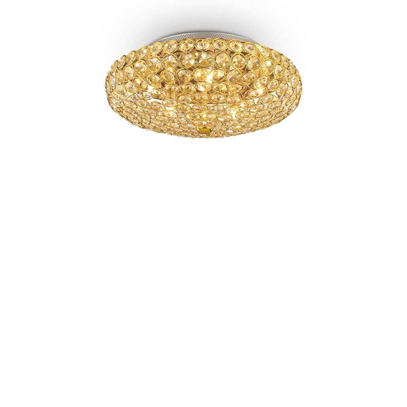 Plafonnier King 5 lumières doré, cristal