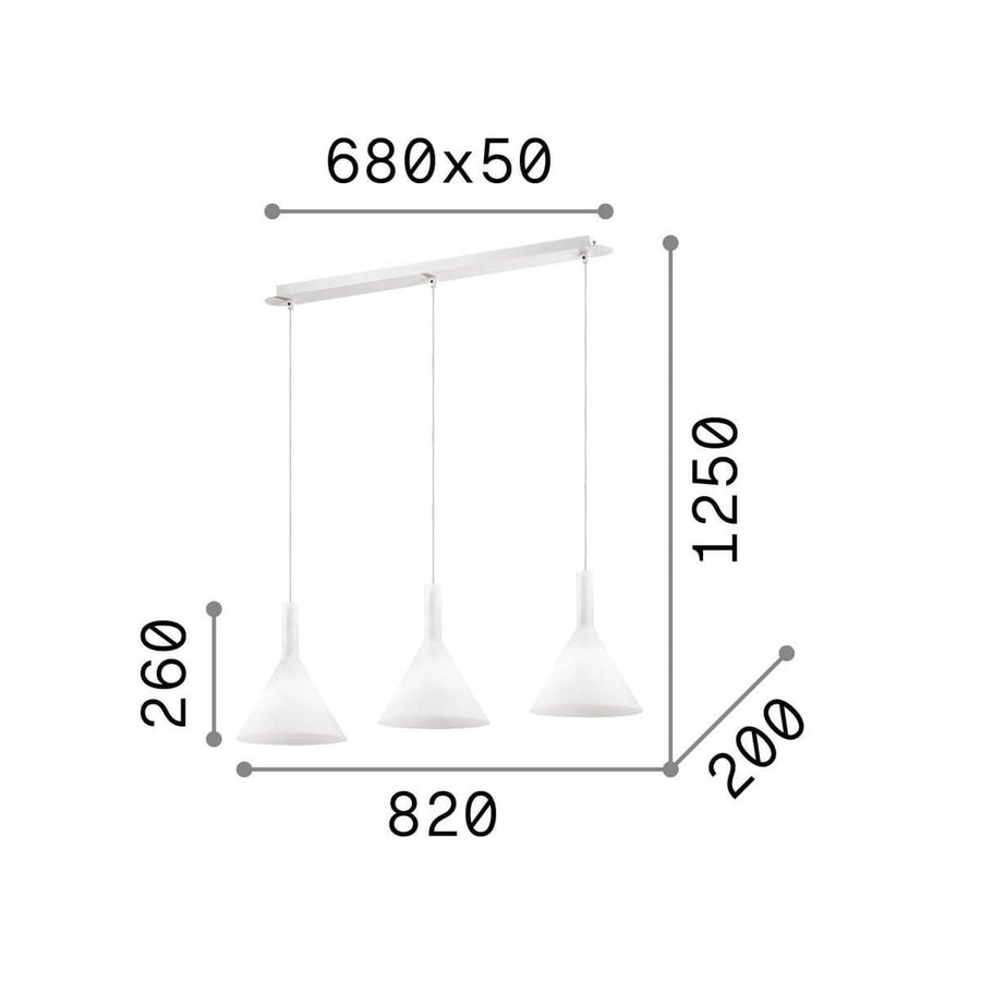 Suspension Cocktail 3 lumières blanche, verre