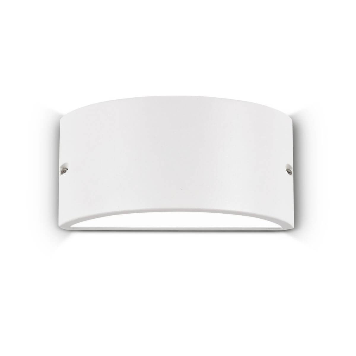 Applique murale blanche de face, diffuseur cintré et vis apparentes sur les côtés
