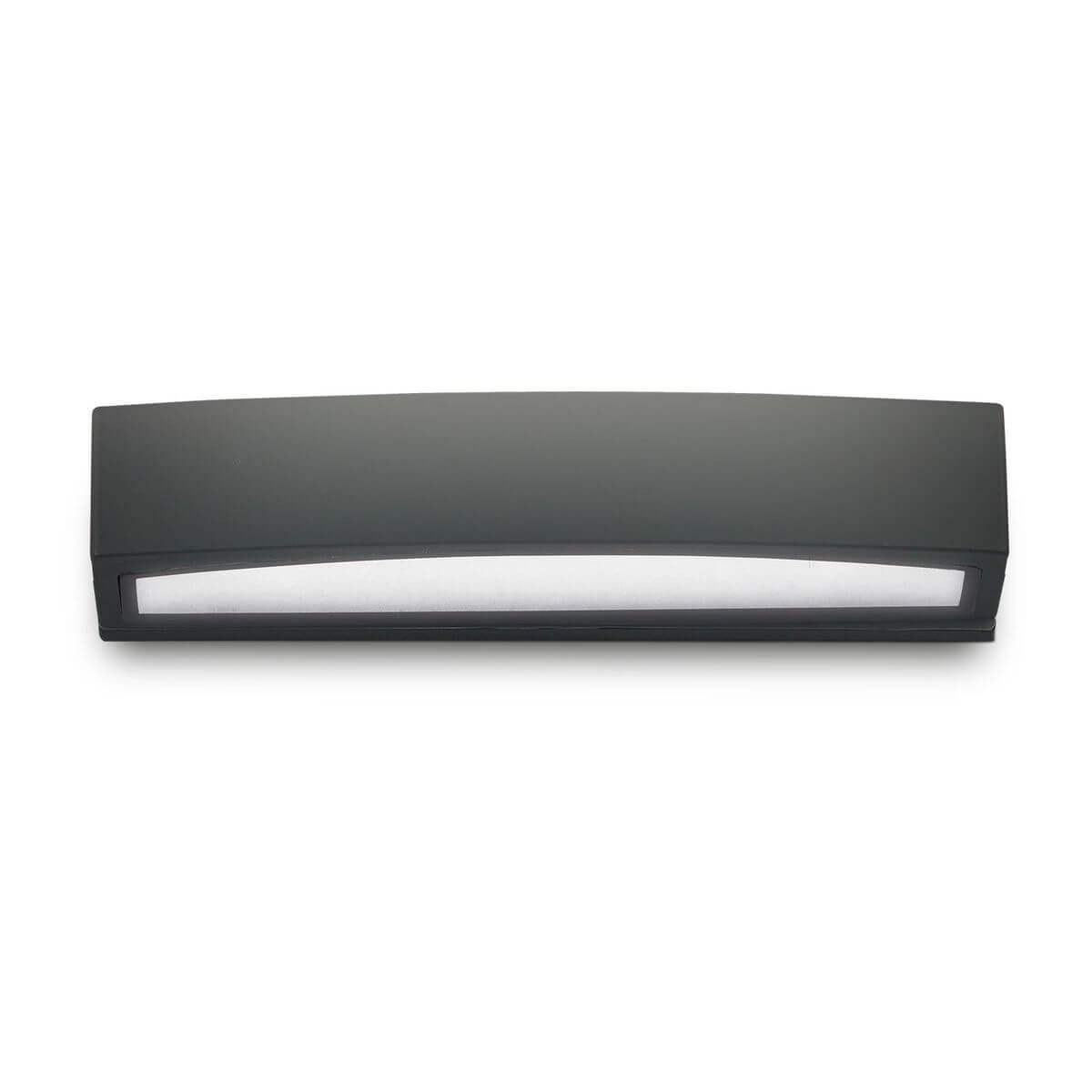 Vue de face de l'applique murale noire avec diffuseur blanc rectangulaire.