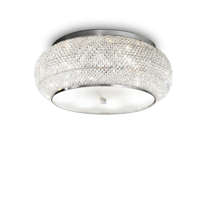 Plafonnier Pasha 10 lumières chromé, cristal