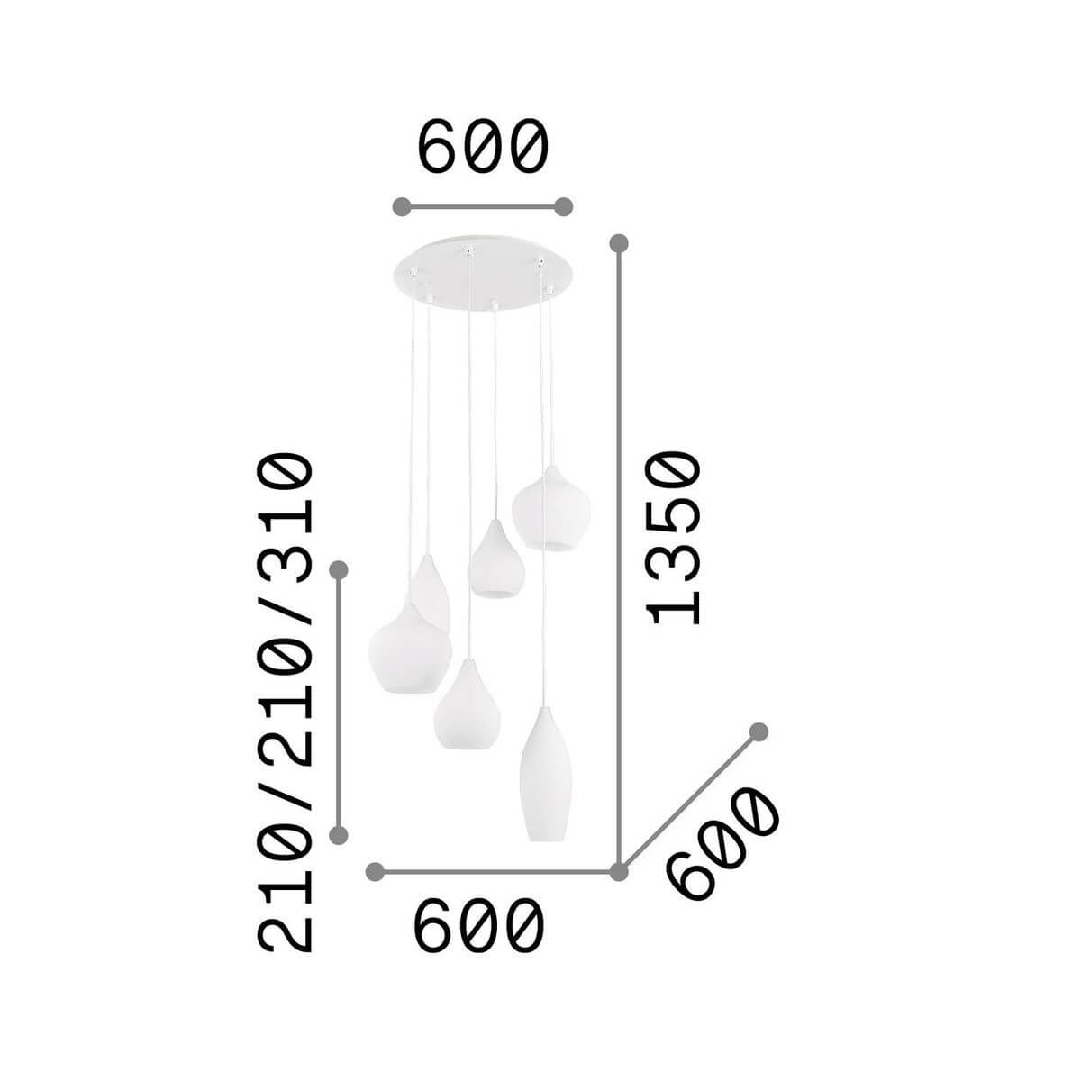 Suspension Soft 6 lumières fumée, verre