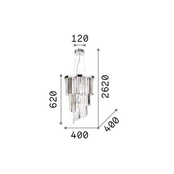 Schéma de dimensions du luminaire avec hauteur totale et largeur indiquées en millimètres