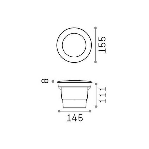 Schéma de dimensions du luminaire rond avec 155 et 111 mm