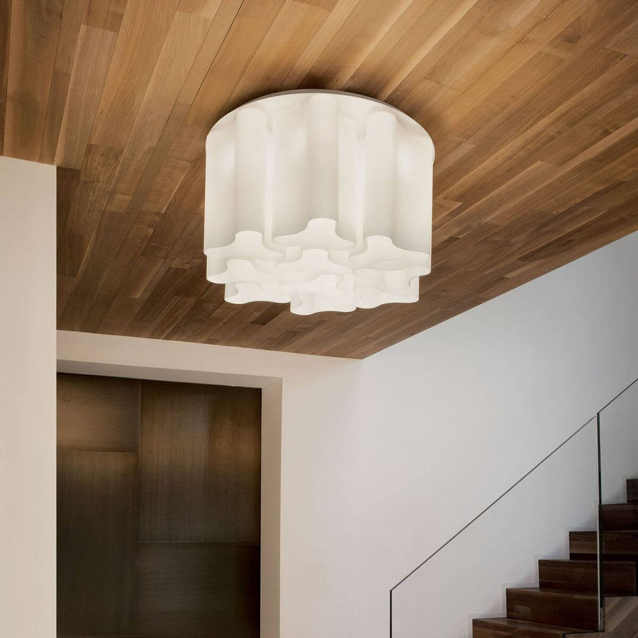Plafonnier Compo 10 lumières blanc, verre