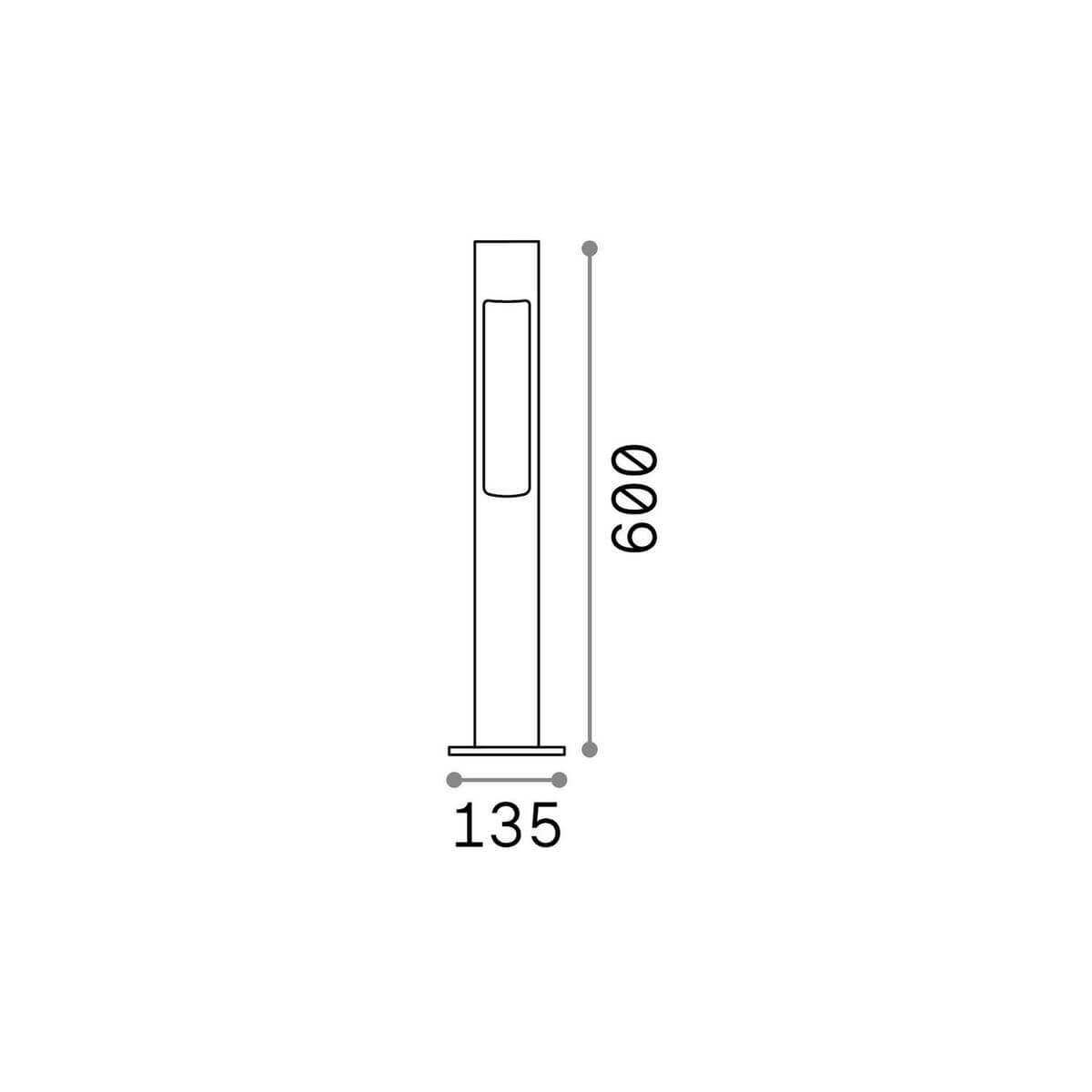 Schéma technique coté indiquant une hauteur de 600 mm et un diamètre de 135 mm