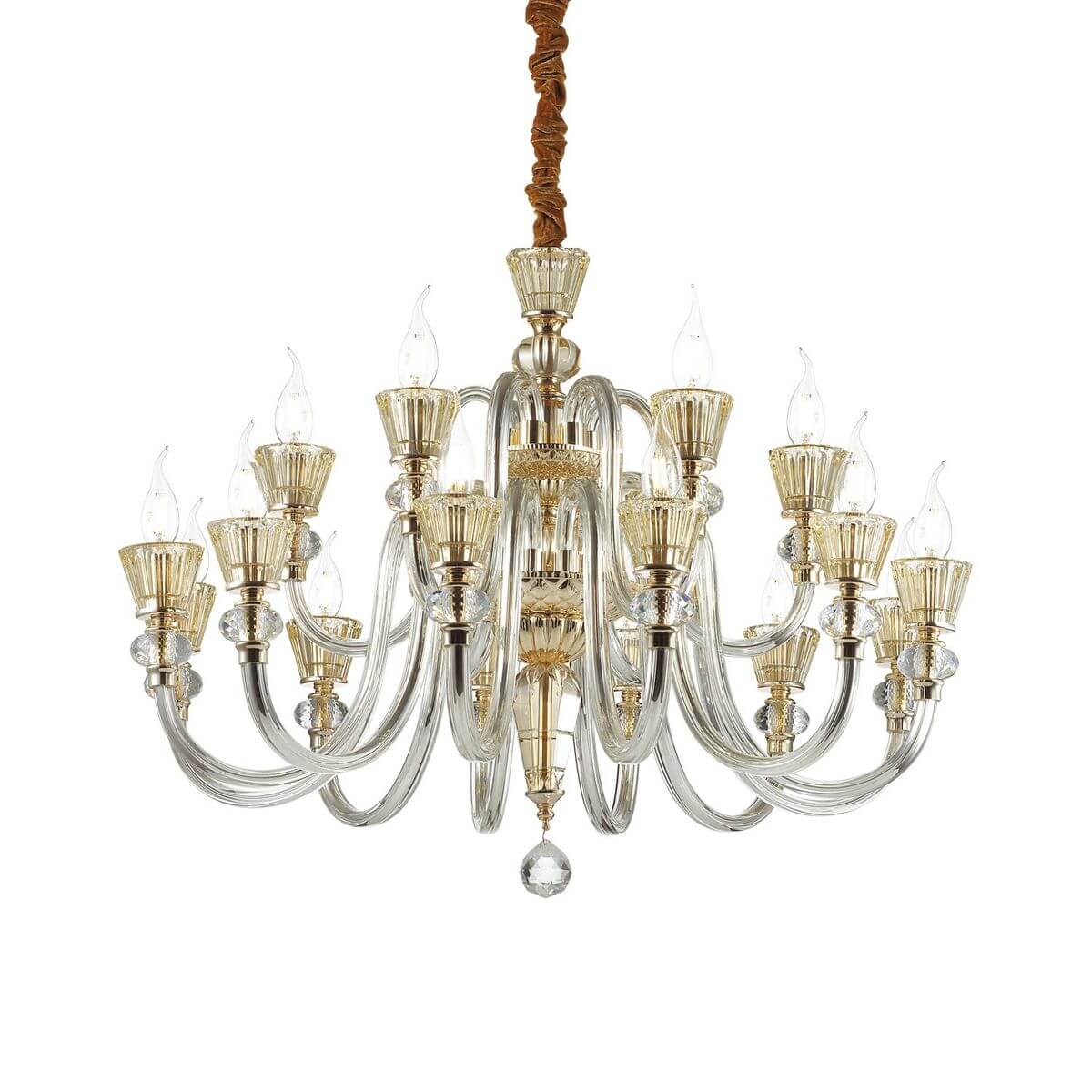 Suspension Strauss 18 lumières dorée, verre