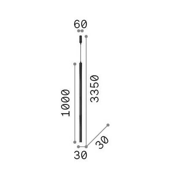 Schéma coté du luminaire, hauteur 1000 mm et câble 3350 mm
