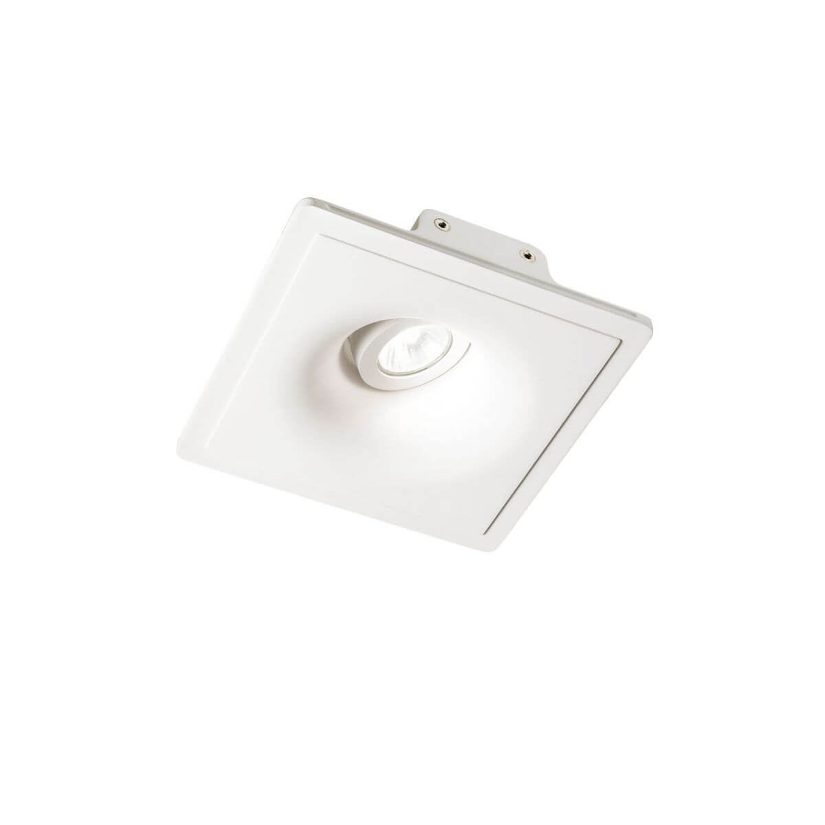 Spot encastrable blanc carré vu de trois quarts, verre central orientable