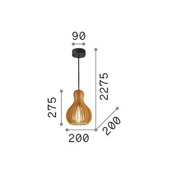 Schéma coté du luminaire : hauteur 275 mm, diamètre 200 mm, câble 2275 mm.