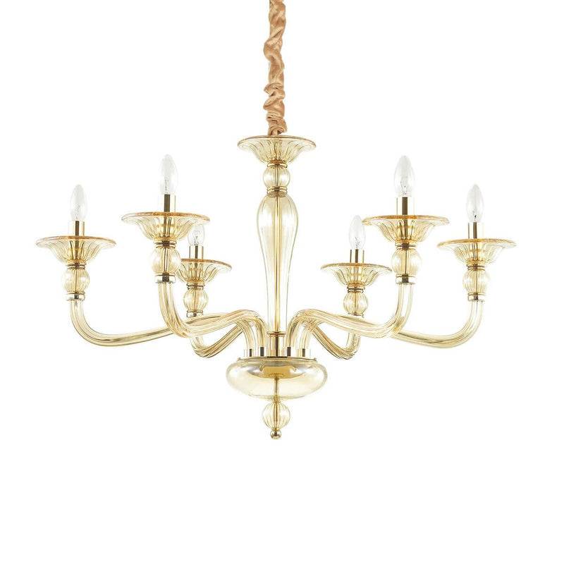 Suspension Danieli 6 lumières ambrée, verre