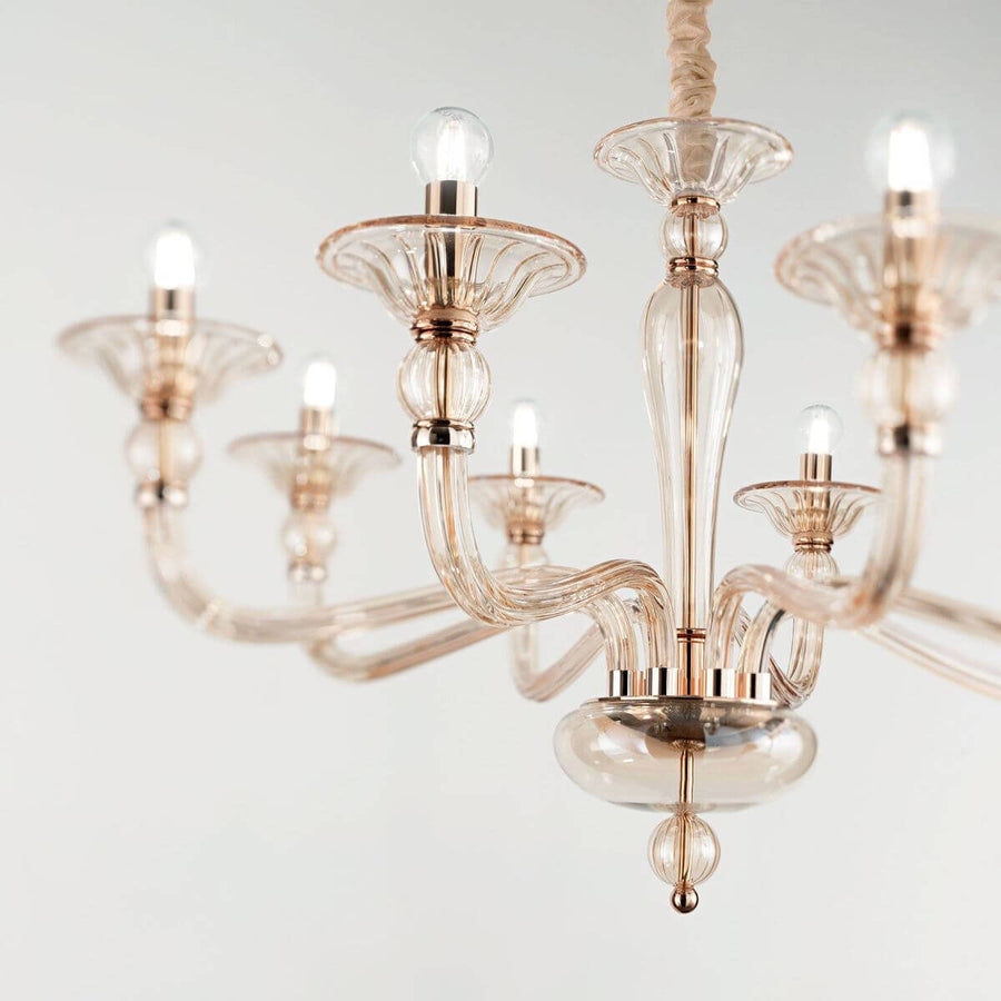 Suspension Danieli 8 lumières ambrée, verre